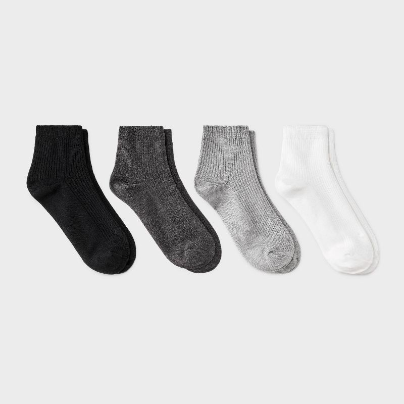 slide 1 of 3, Women's Ultra Soft Everyday Rib-Knit 4pk Ankle Socks - Auden™ White/Heather Gray/Black 4-10: Midweight, Rib Cuffs, Machine Washable, 4 ct
