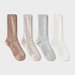 Women's Ultra Soft Everyday Rib-Knit 4pk Crew Socks - Auden™ Tan/Ivory/Heather Gray 4-10: Midweight Knit, Rib Cuffs, Machine Washable