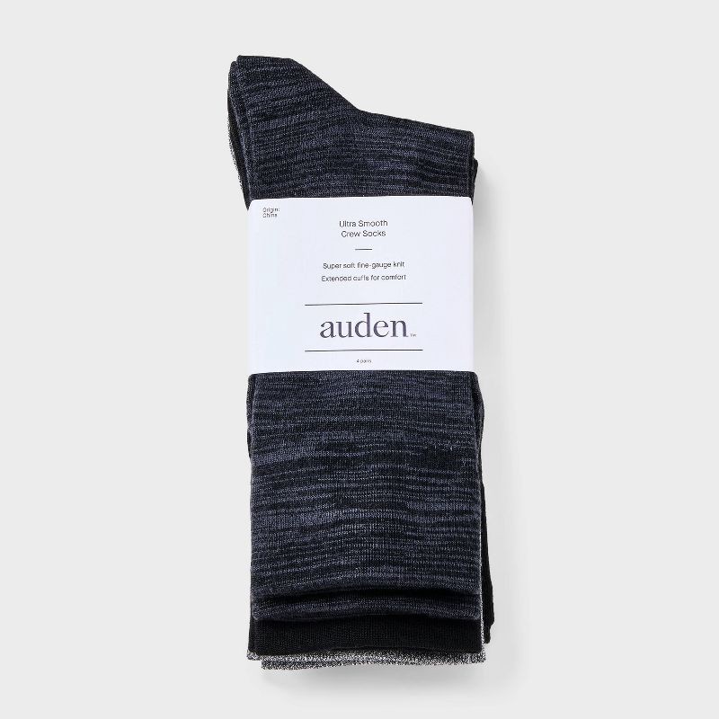 slide 2 of 3, Women's Ultra Smooth Supersoft Fine Gauge Knit 4pk Crew Socks - Auden™ Black/Gray 4-10: Midweight Non-Binding Cuff, 4 ct