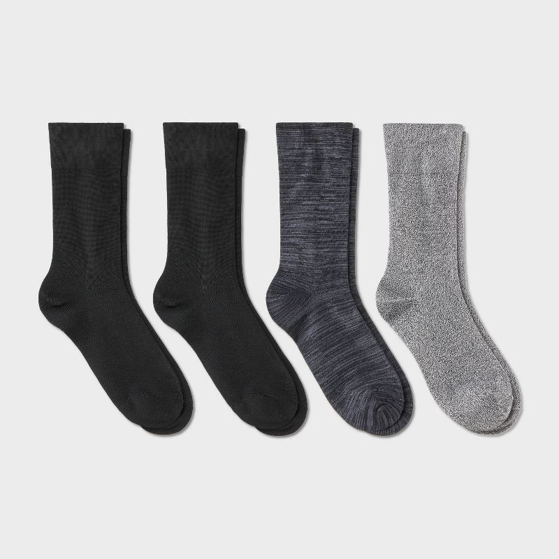 slide 1 of 3, Women's Ultra Smooth Supersoft Fine Gauge Knit 4pk Crew Socks - Auden™ Black/Gray 4-10: Midweight Non-Binding Cuff, 4 ct