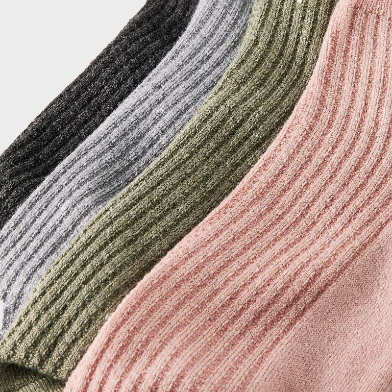 slide 3 of 3, Women's Ultra Soft Everyday Rib-Knit 4pk Ankle Socks - Auden™ Green/Heather Gray/Pink 4-10: Midweight, Rib Cuffs, 4 ct