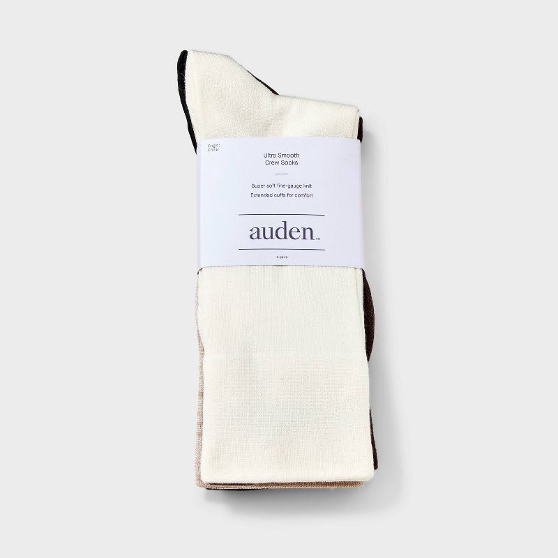 slide 2 of 3, Women's Ultra Smooth Supersoft Fine Gauge Knit 4pk Crew Socks - Auden™ Ivory/Brown/Black 4-10: Midweight, Non-Binding Cuff, Machine Washable, 4 ct