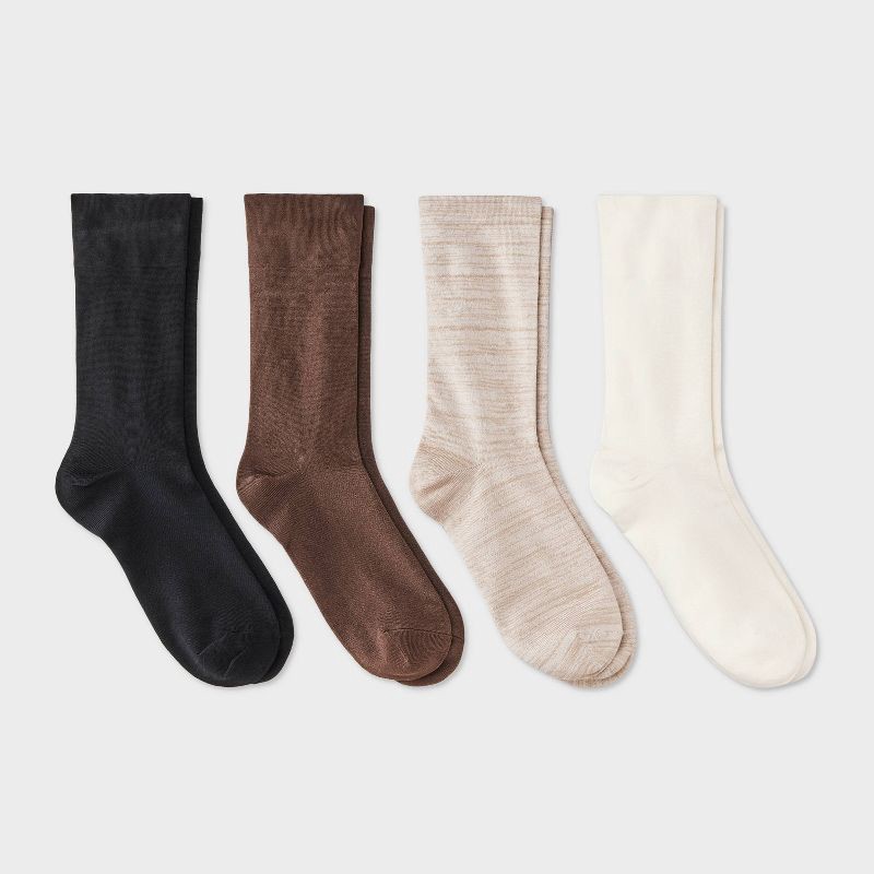 slide 1 of 3, Women's Ultra Smooth Supersoft Fine Gauge Knit 4pk Crew Socks - Auden™ Ivory/Brown/Black 4-10: Midweight, Non-Binding Cuff, Machine Washable, 4 ct