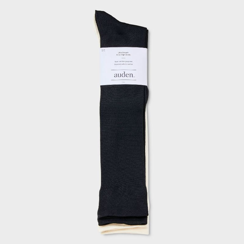 slide 2 of 3, Women's Ultra Smooth Supersoft Fine Gauge Knit 2pk Knee High Socks - Auden™ Black/Ivory 4-10, 2 ct