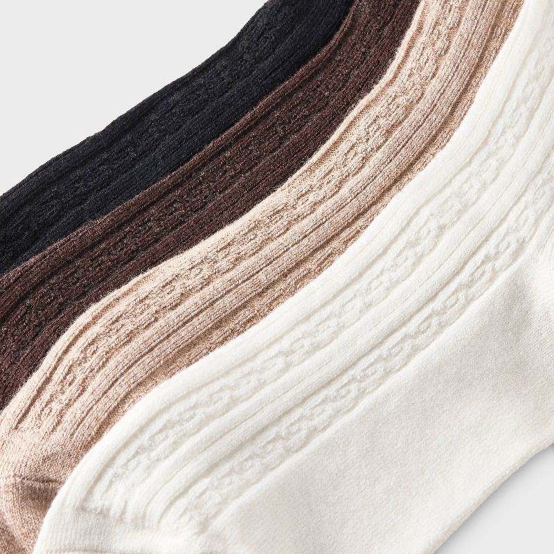 slide 3 of 3, Women's Ultra Soft Everyday Cable 4pk Crew Socks - Auden™ Ivory/Brown/Black 4-10: Midweight Knit, Rib Cuffs, Machine Washable, 4 ct