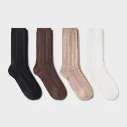 Women's Ultra Soft Everyday Cable 4pk Crew Socks - Auden™ Ivory/Brown/Black 4-10: Midweight Knit, Rib Cuffs, Machine Washable