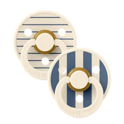 Bibs Studio Collection Colour Stripe Latex Pacifier 6-18 Months - Pink Ivory Steel Blue Mix - 2pk: BPA-Free, Phthalate-Free, Vents For Air Circulation