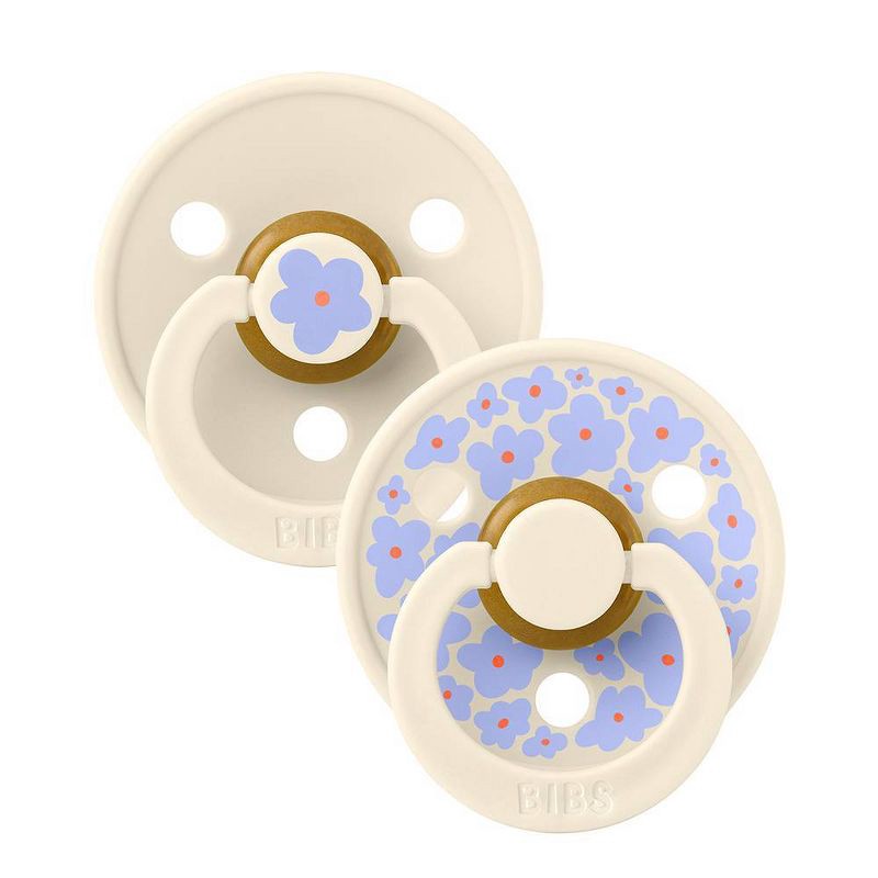 slide 1 of 9, Bibs Studio Collection Colour Jasmine Floral Latex Pacifier 6-18 Months - Jasmine Ivory Mix - 2pk, 2 ct