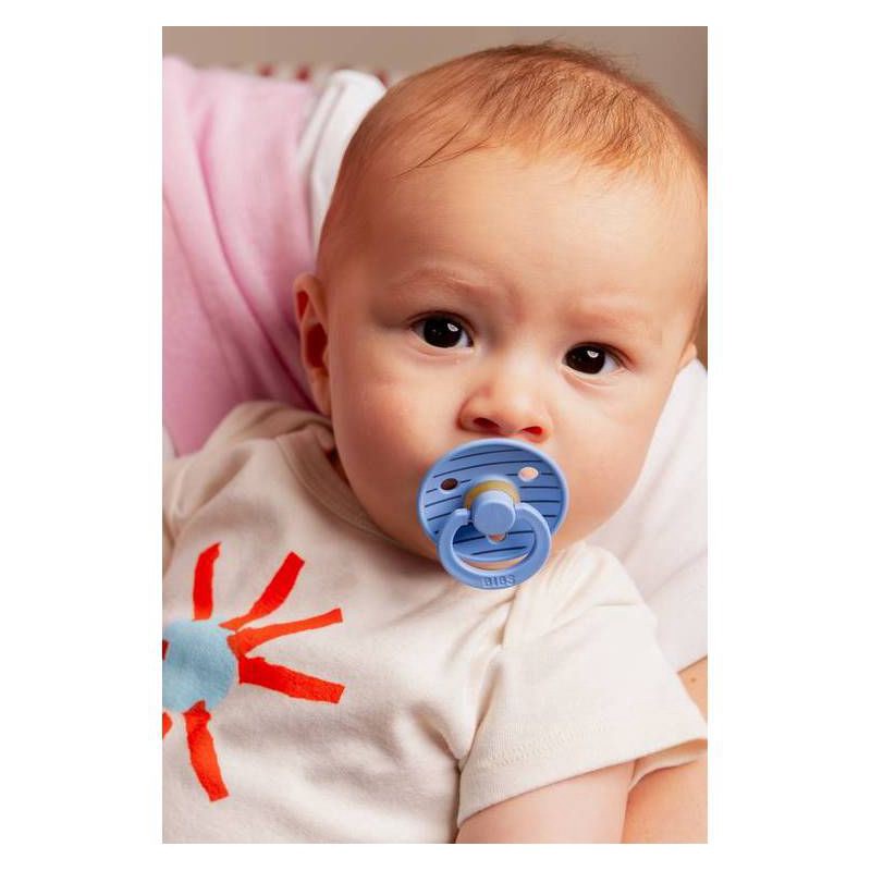 slide 2 of 10, Bibs Studio Collection Colour Stripe Latex Pacifier 6-18 Months - Pink Sky Blue Mix - 2pk, 2 ct