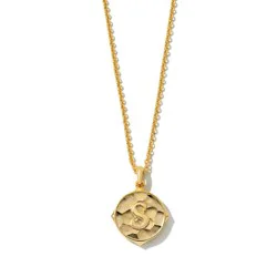 Kendra Scott Initial "S" Pendant Necklace - Gold: 14K Gold Over Brass, Lobster Claw Clasp, Slide Closure, 19" Length
