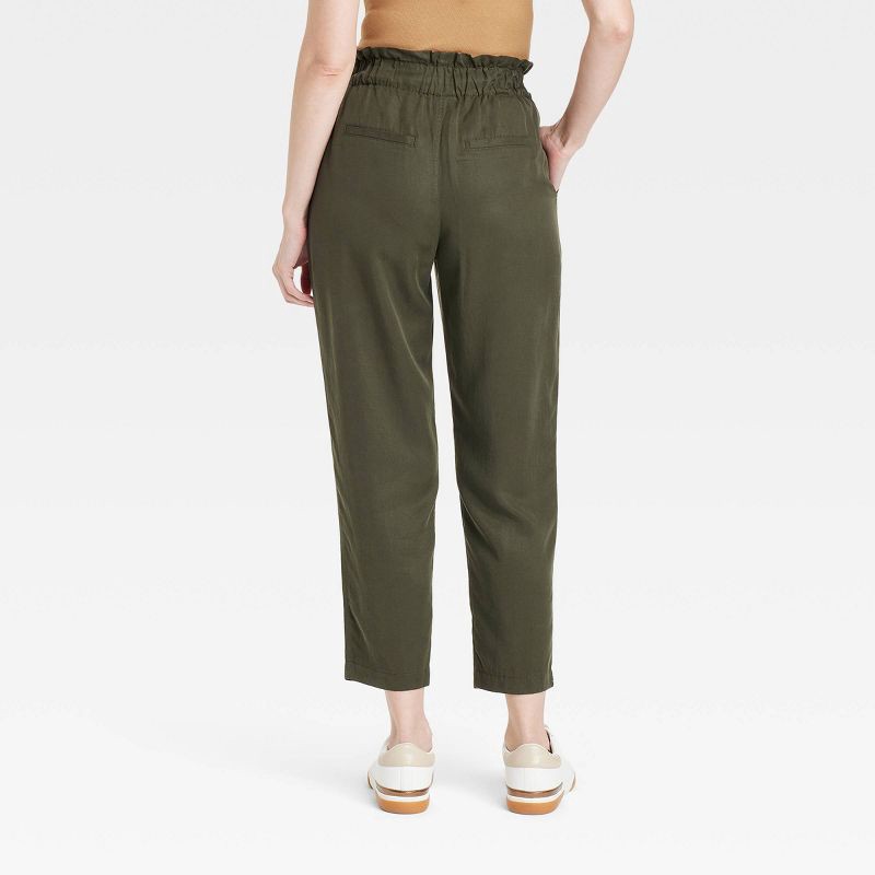 slide 2 of 3, Women's High-Rise Tapered Ankle Pull-On Joggers - A New Day™ Olive S: Lightweight Twill, Elastic Waistband, 1 ct