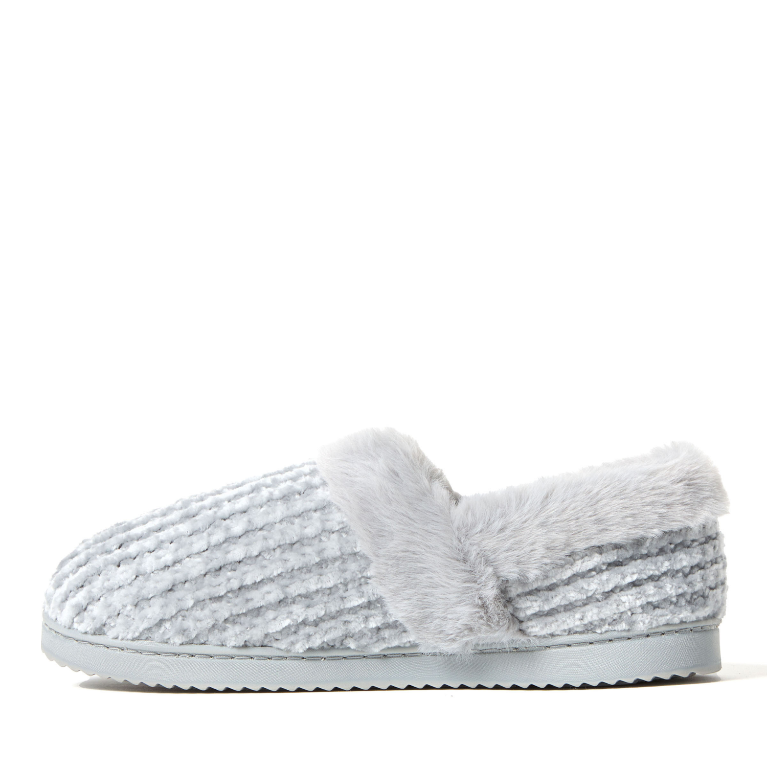 slide 4 of 6, Dearfoams Chenille Closed Back Slippers, Grey, Size Large, LG