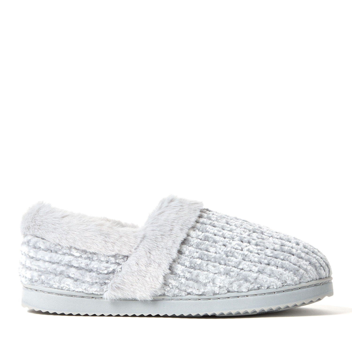 slide 5 of 6, Dearfoams Chenille Closed Back Slippers, Grey, Size Large, LG