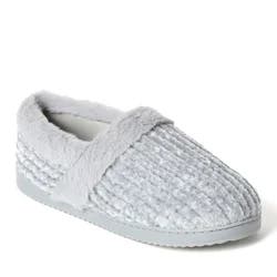 Dearfoams Chenille Closed Back Slippers, Grey, Size Medium