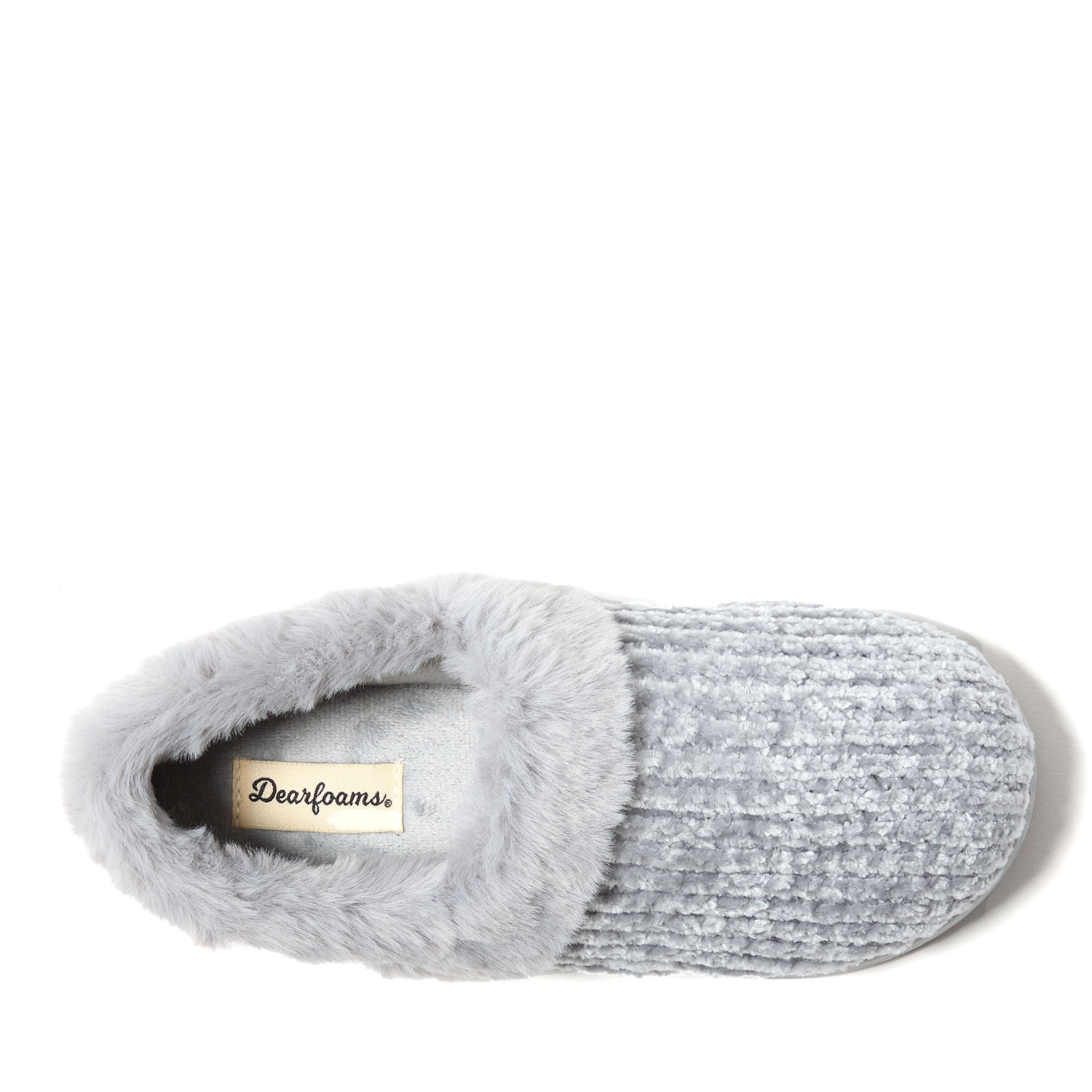 slide 6 of 6, Dearfoams Chenille Closed Back Slippers, Grey, Size X-Large, XL