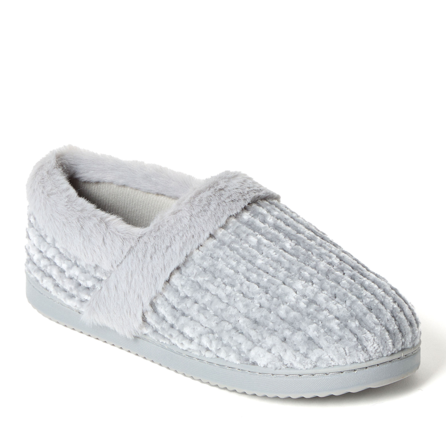 slide 1 of 6, Dearfoams Chenille Closed Back Slippers, Grey, Size X-Large, XL