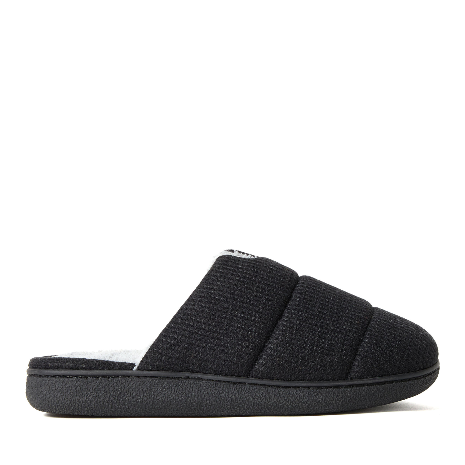 slide 5 of 6, Dearfoams Waffle Knit Scuff Slippers, Black, Size Medium, 1 ct