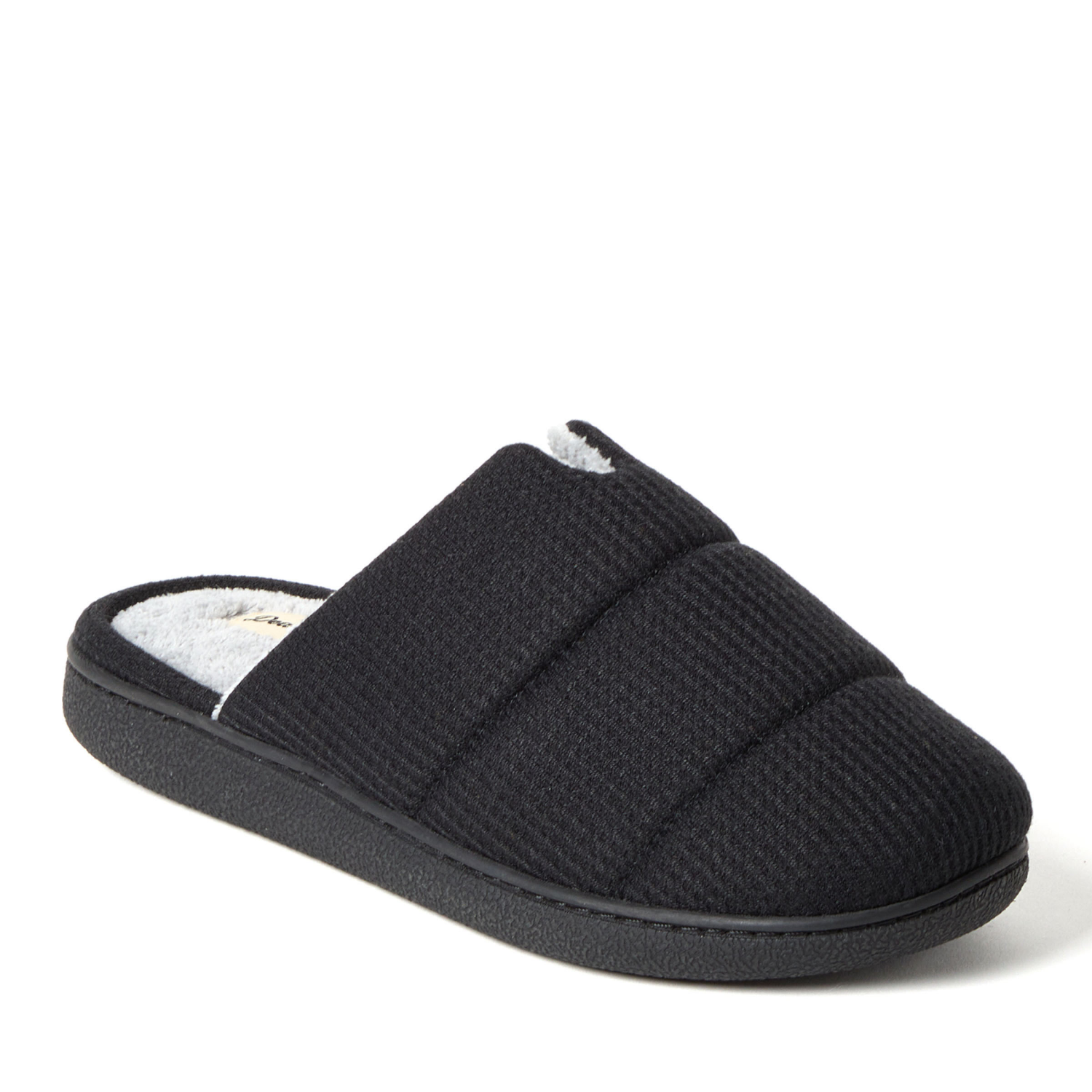 slide 1 of 6, Dearfoams Waffle Knit Scuff Slippers, Black, Size Medium, 1 ct
