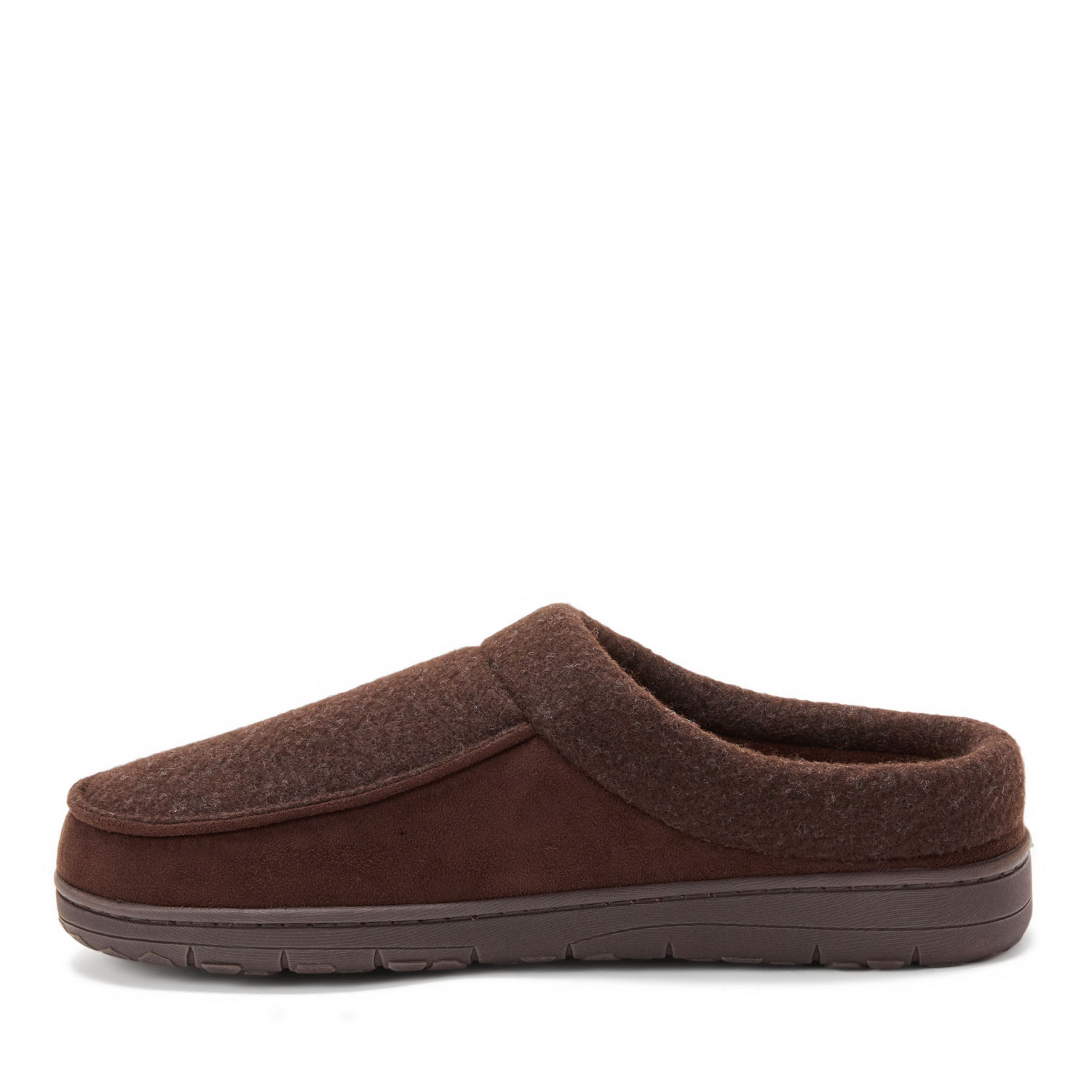 slide 4 of 6, Dearfoams Men's Canyon Felted and Microsuede Moc Toe Clog Slippers, Coffee, Size Large, LG