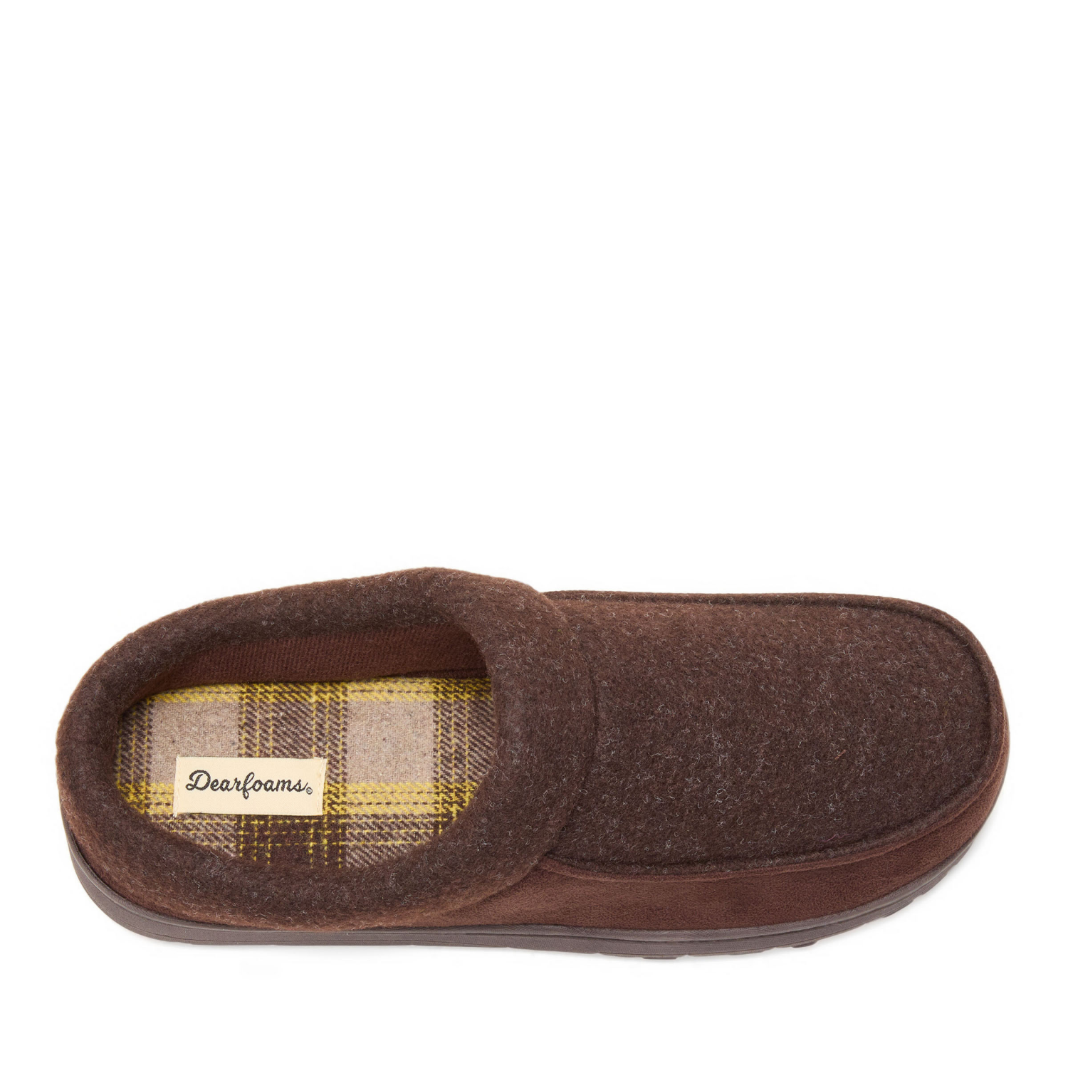 slide 6 of 6, Dearfoams Men's Canyon Felted and Microsuede Moc Toe Clog Slippers, Coffee, Size Medium, 1 ct