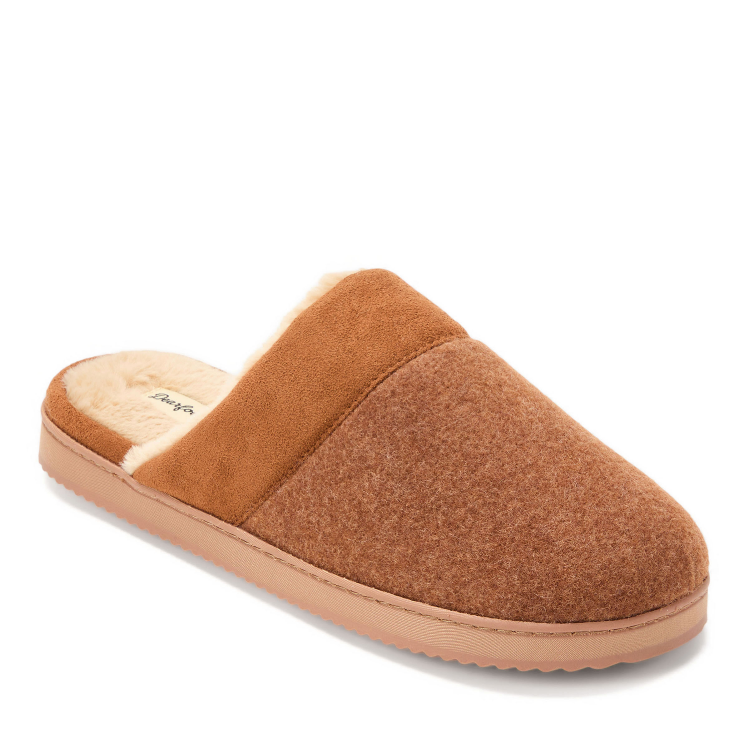 slide 1 of 6, Dearfoams Owen Mixed Material Scuff Slippers, Chestnut, Size Large, LG