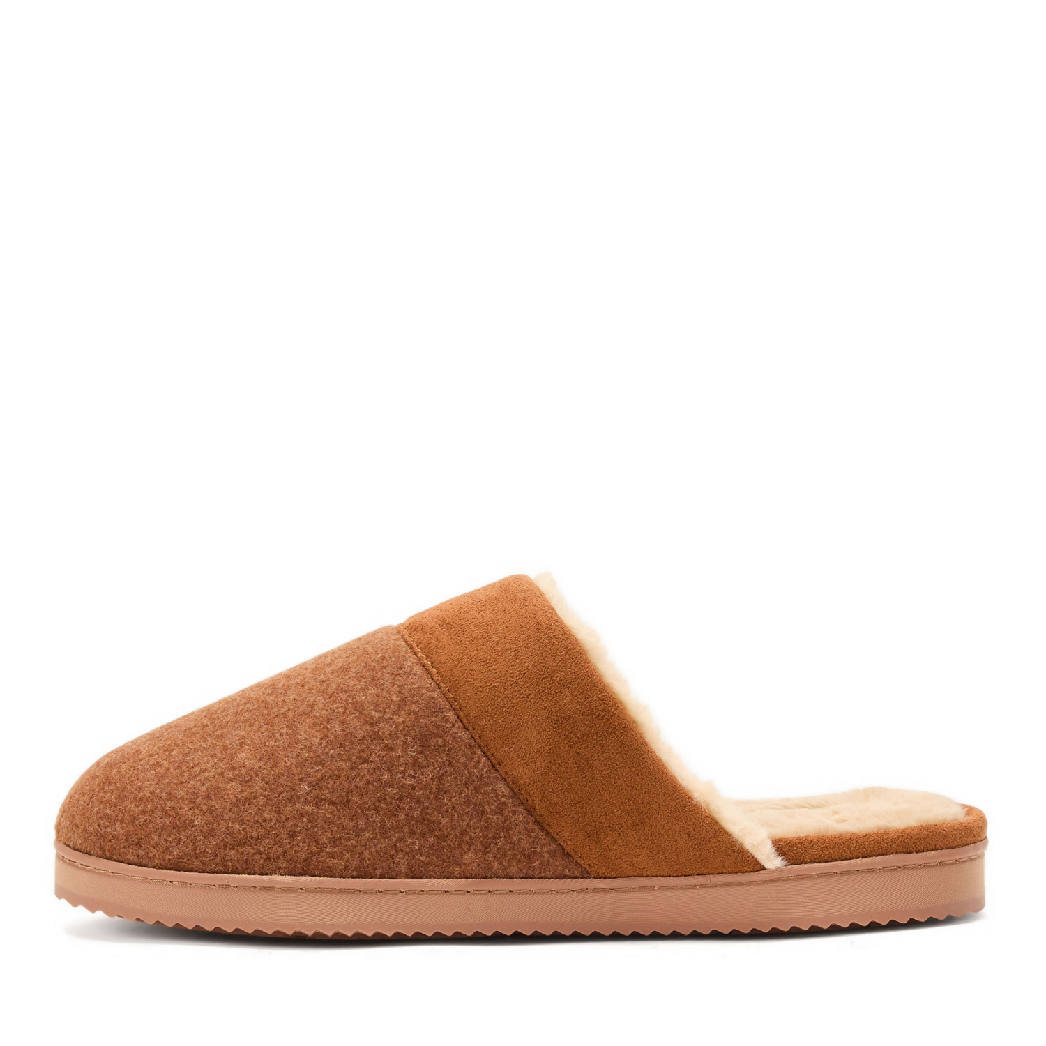 slide 4 of 6, Dearfoams Owen Mixed Material Scuff Slippers, Chestnut, Size Small, 1 ct