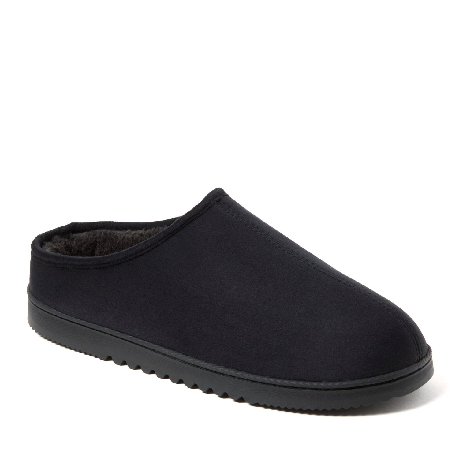 slide 1 of 6, Dearfoams Gage Microfiber Suede High Vamp Clog Slippers, Black, Size Large, LG
