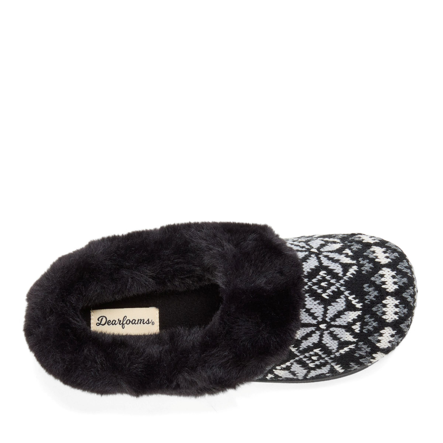 slide 6 of 6, Dearfoams Claire Fairisle Slipper, Black Combo, Size Large, LG