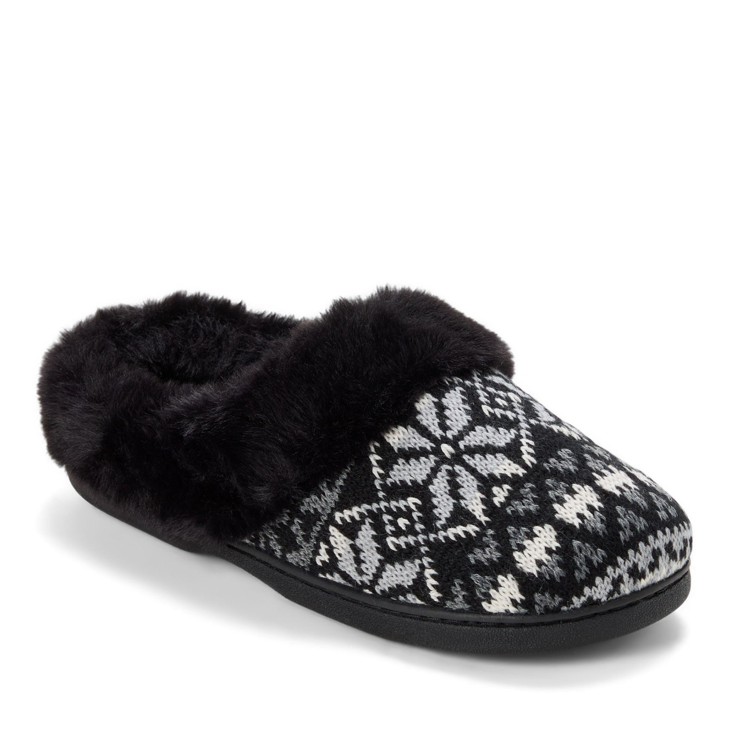 slide 1 of 6, Dearfoams Claire Fairisle Slipper, Black Combo, Size X-Large, XL