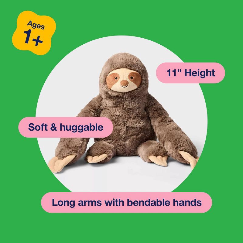 slide 5 of 5, 11" Sloth Stuffed Animal - Gigglescape™: Polyester, Zoo Animal, Ages 1+, 1 ct