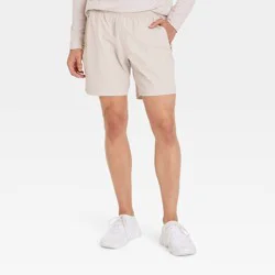 Men's Stretch Woven Shorts 7" - All In Motion™ Beige L: Adjustable Waistband, Side Pocket