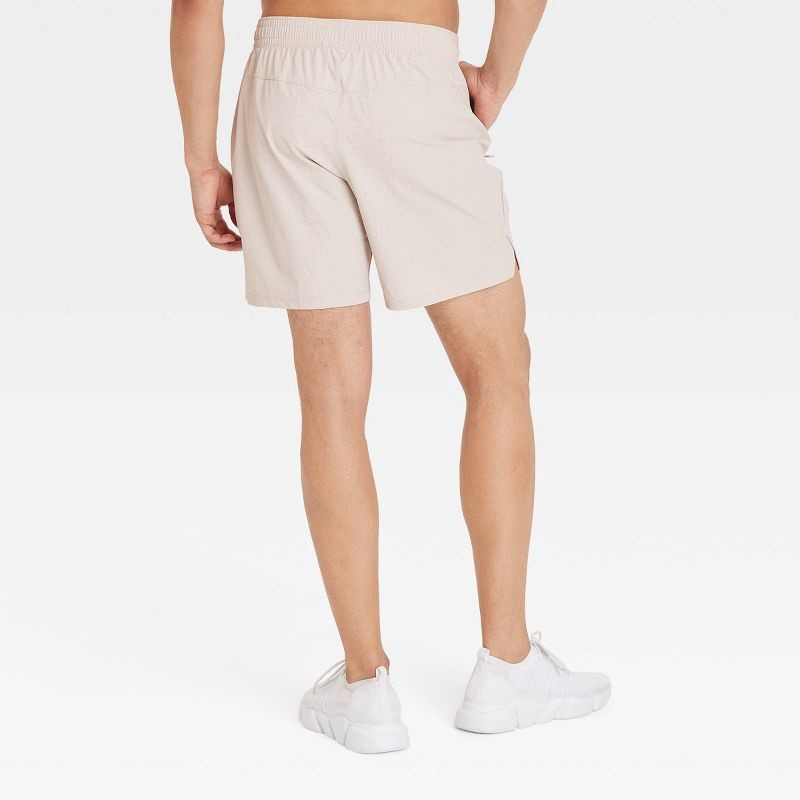 slide 2 of 3, Men's Stretch Woven Shorts 7" - All In Motion™ Beige XL: Lightweight, Adjustable Waistband, Side Pocket, 1 ct