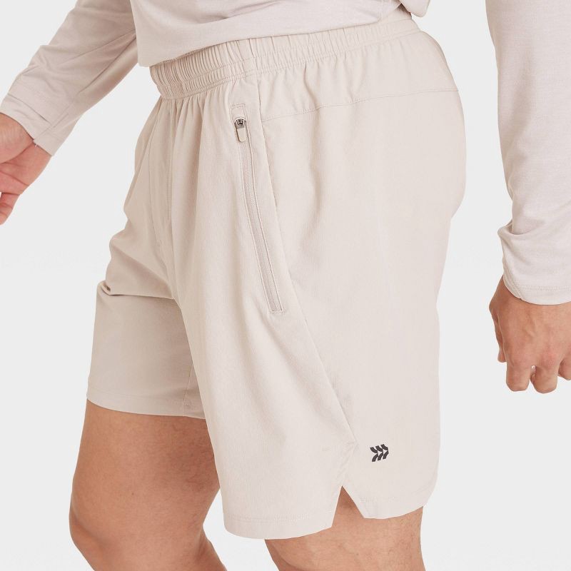 slide 3 of 3, Men's Stretch Woven Shorts 7" - All In Motion™ Beige XXL: Lightweight Bottoms, Adjustable Waistband, Side Pockets, 1 ct