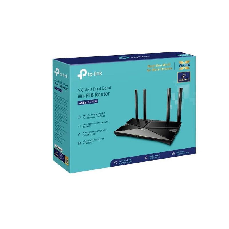 slide 6 of 11, TP-Link Archer AX1450 WiFi 6 Dual-Band Wireless Router: Gigabit Ethernet, WPA3 Security, 1 ct