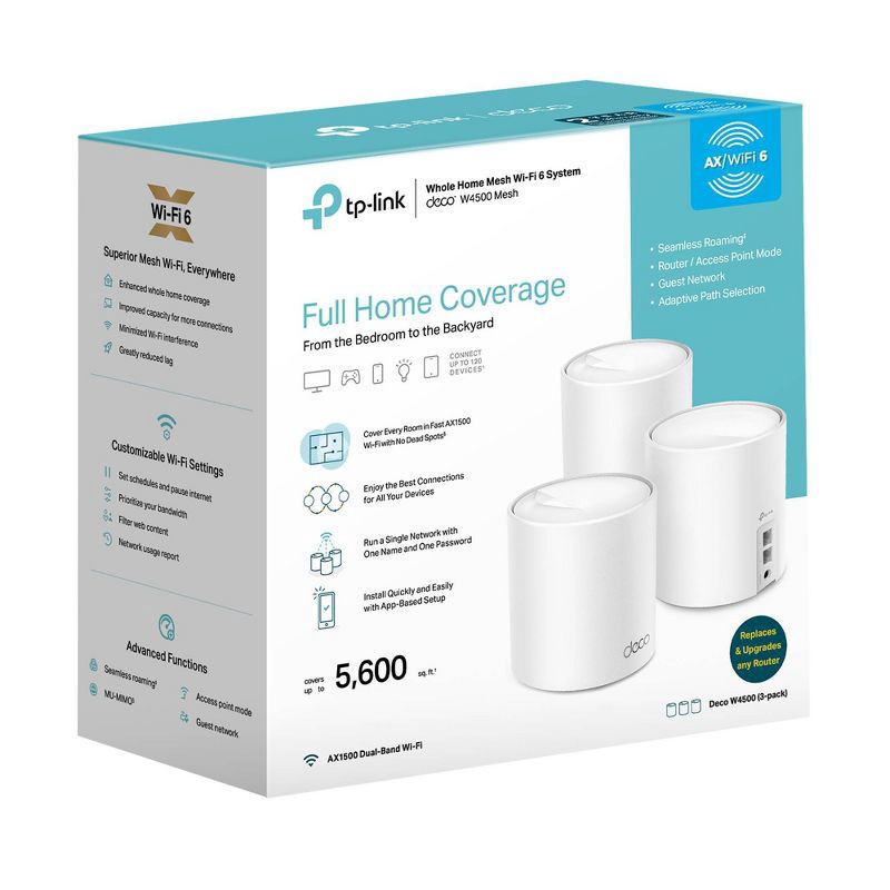 slide 5 of 9, TP-Link AX1500 Whole Home Mesh Wi-Fi 6 3pk System: Gigabit Ethernet, Parental Controls, 3 ct
