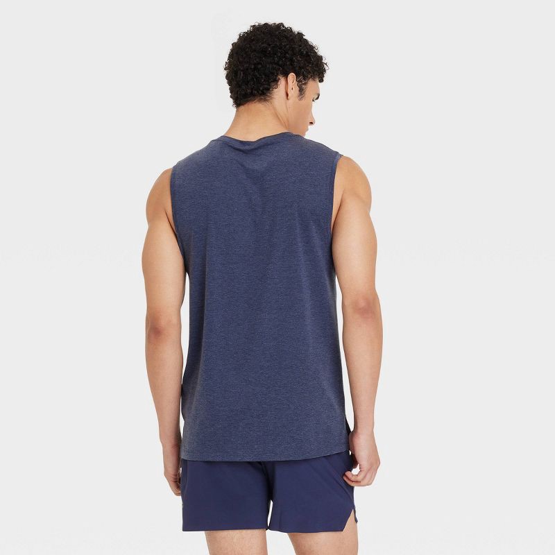 slide 2 of 3, Men's Sleeveless Performance T-Shirt - All In Motion™ Navy Blue M: Recycled Polyester, Moisture Wicking, Quick Drying, 1 ct
