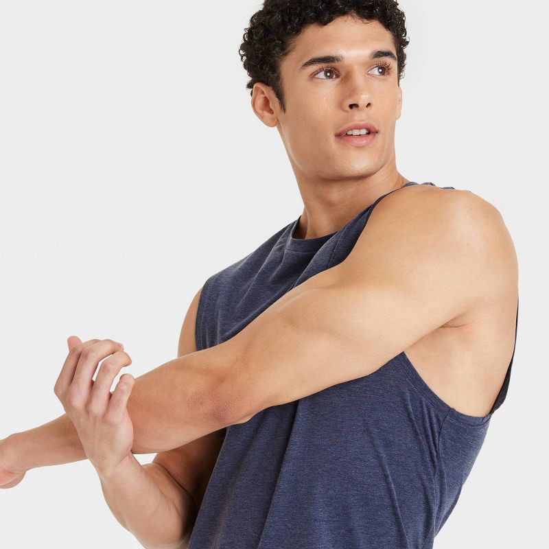slide 3 of 3, Men's Sleeveless Performance T-Shirt - All In Motion™ Navy Blue M: Recycled Polyester, Moisture Wicking, Quick Drying, 1 ct