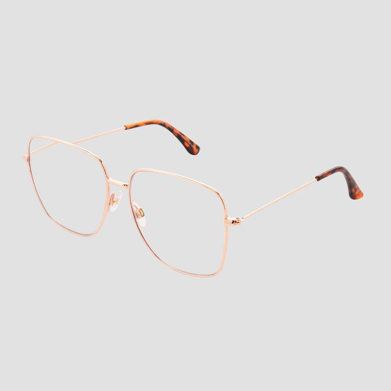 slide 2 of 2, Women's Satin Metal Square Blue Light Filtering Reading Glasses - Universal Thread™ Metallic Gold Diopter 2: Recycled Frame, 1 ct