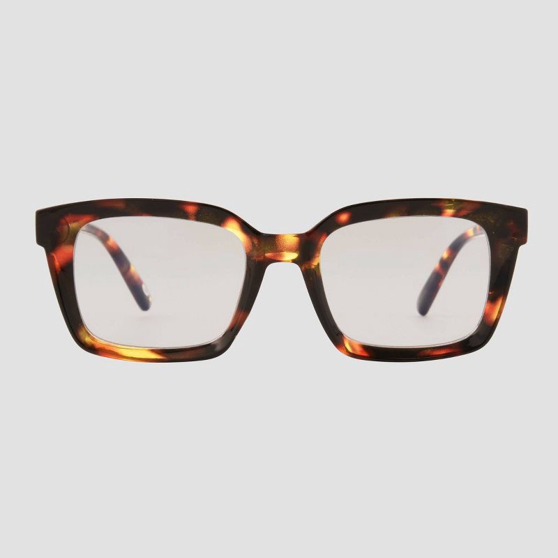 slide 1 of 2, Women's Shiny Plastic Rectangle Blue Light Filtering Reading Glasses - Universal Thread™ Brown/Tortoise Print Diopter 2: Medium Fit, 1 ct