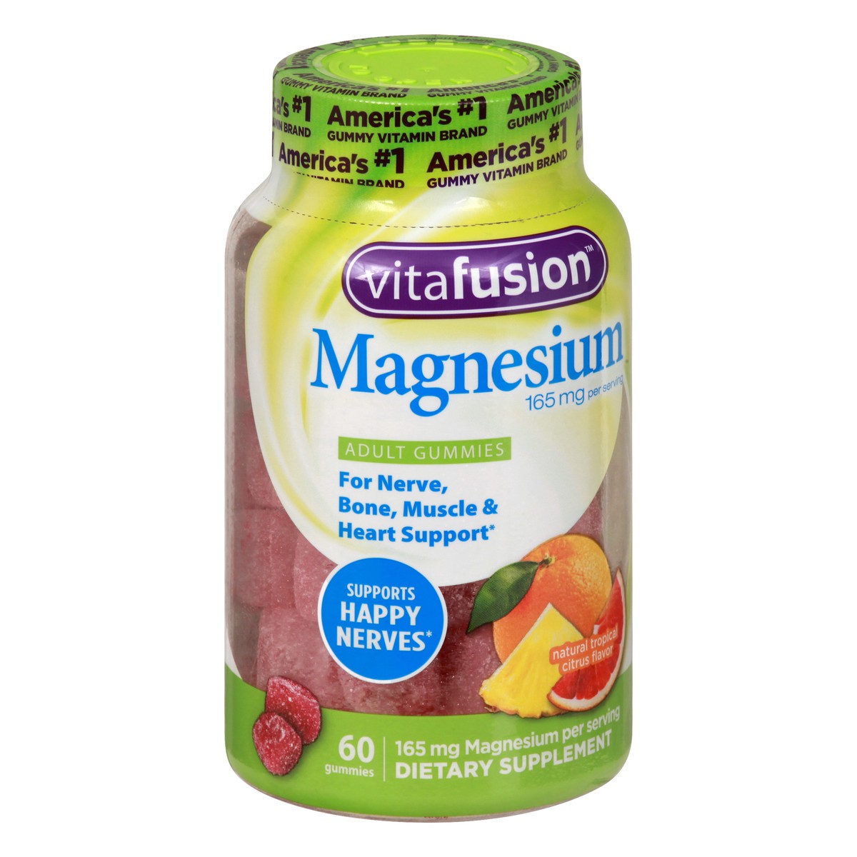 slide 3 of 9, vitafusion 165 mg Tropical Citrus Flavor Magnesium 60 Gummies, 60 ct