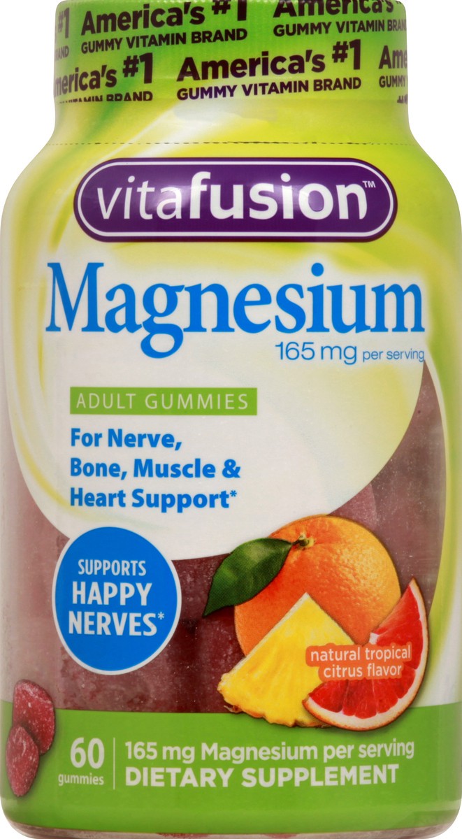 slide 7 of 9, vitafusion 165 mg Tropical Citrus Flavor Magnesium 60 Gummies, 60 ct