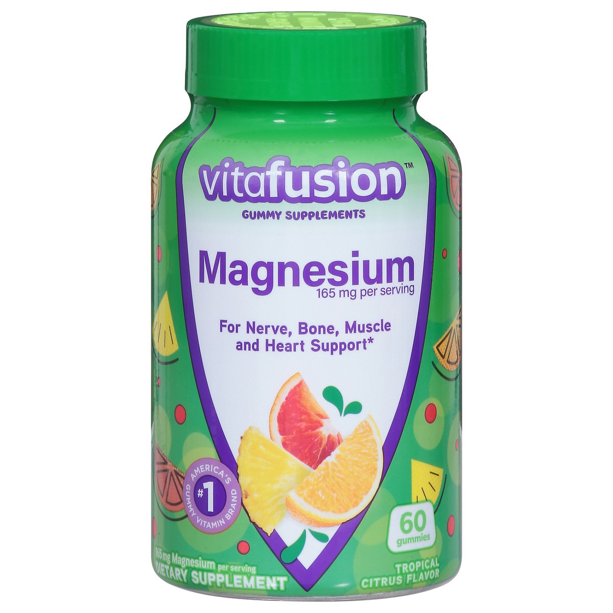 slide 1 of 9, vitafusion 165 mg Tropical Citrus Flavor Magnesium 60 Gummies, 60 ct