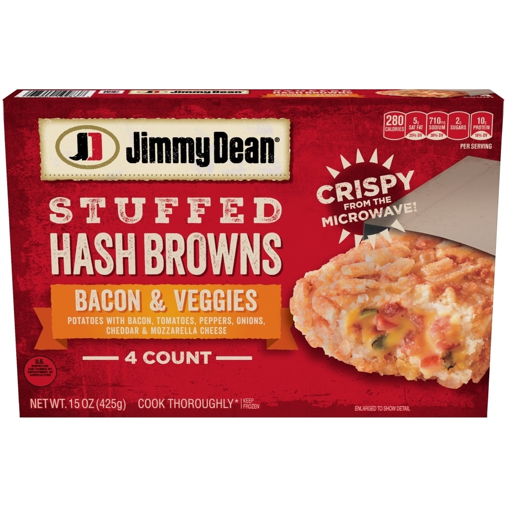 slide 1 of 2, Jimmy Dean Bacon & Veggies Stuffed Hash Browns, 15 oz