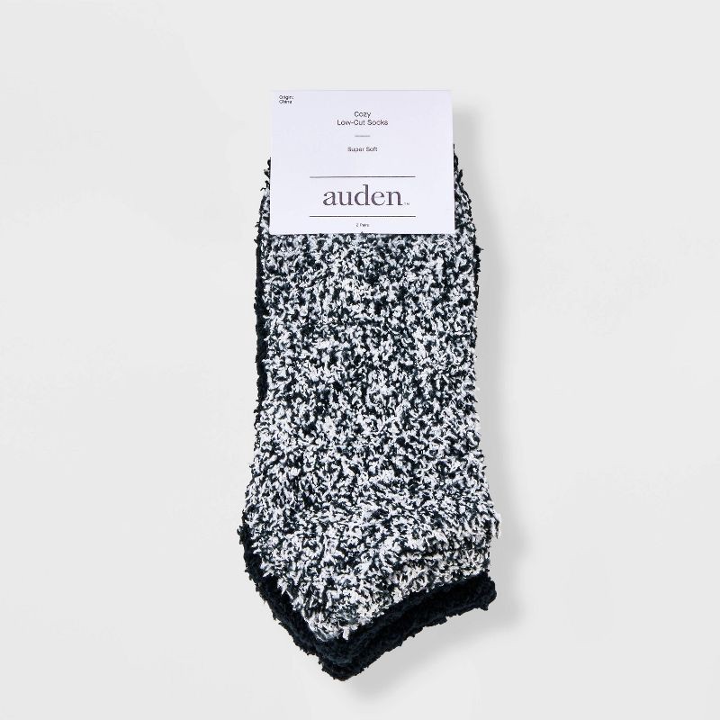 slide 2 of 3, Women's Marled 2pk Cozy Low Cut Socks - Auden™ Black 4-10: Knit, Lightweight, Tagless, Recycled Polyester, 2 ct