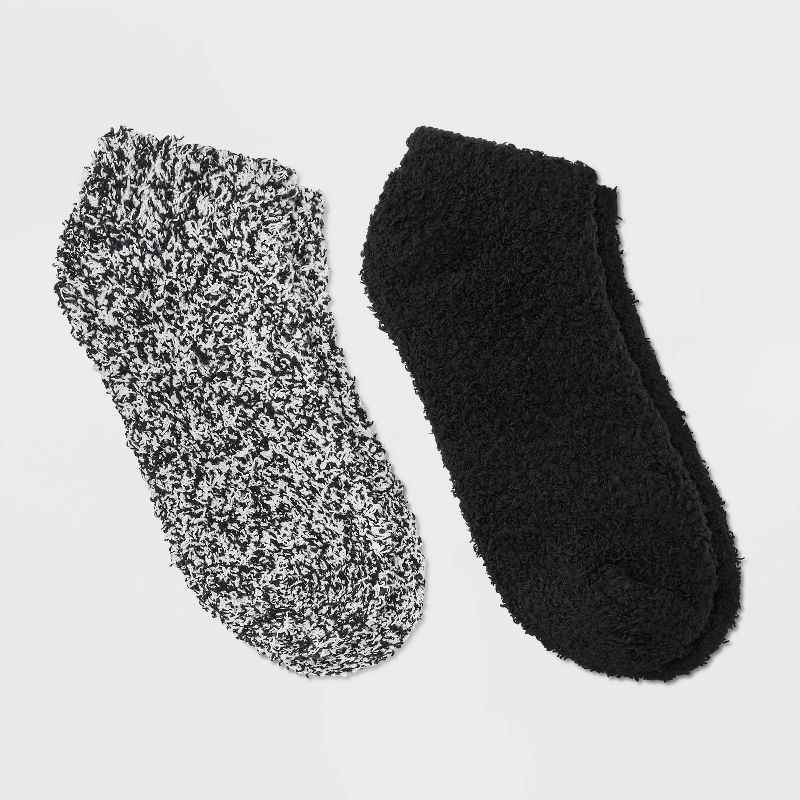 slide 1 of 3, Women's Marled 2pk Cozy Low Cut Socks - Auden™ Black 4-10: Knit, Lightweight, Tagless, Recycled Polyester, 2 ct