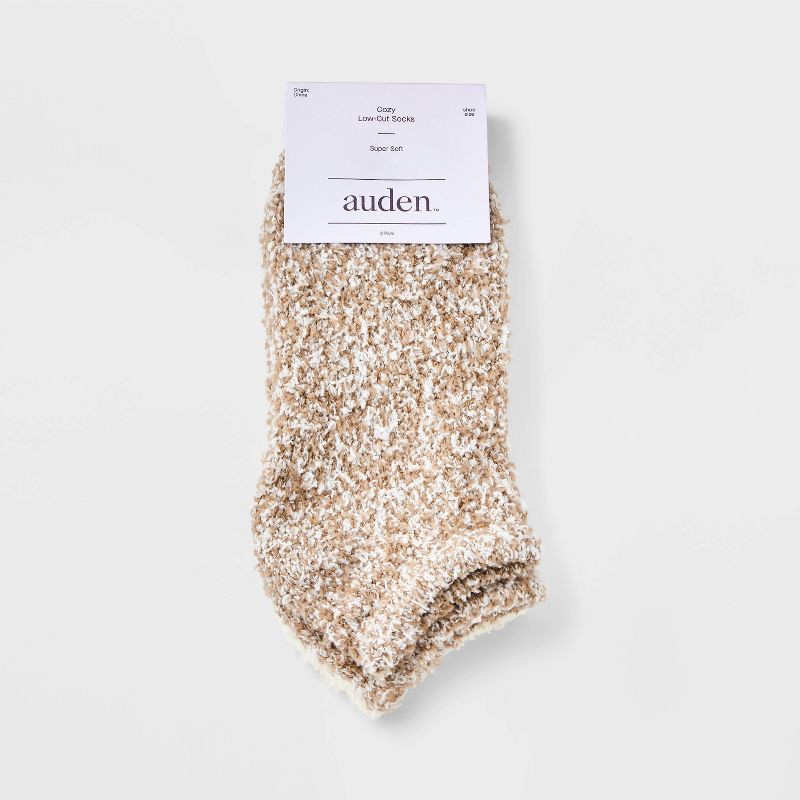 slide 2 of 3, Women's Marled 2pk Cozy Low Cut Socks - Auden™ Taupe/Ivory 4-10: Recycled Polyester, Spandex, Knit, Machine Washable, 2 ct