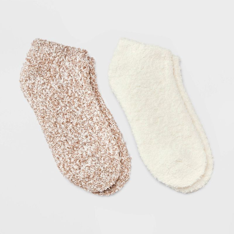 slide 1 of 3, Women's Marled 2pk Cozy Low Cut Socks - Auden™ Taupe/Ivory 4-10: Recycled Polyester, Spandex, Knit, Machine Washable, 2 ct