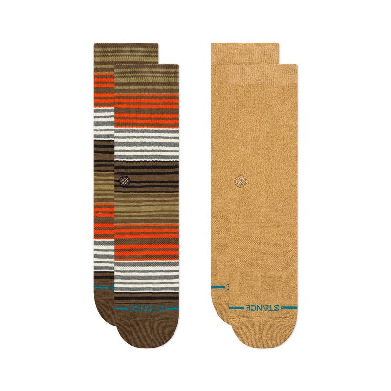 slide 2 of 8, STANCE Men's Striped Crew Socks 2pk - Green/Light Brown 6-12, 2 ct