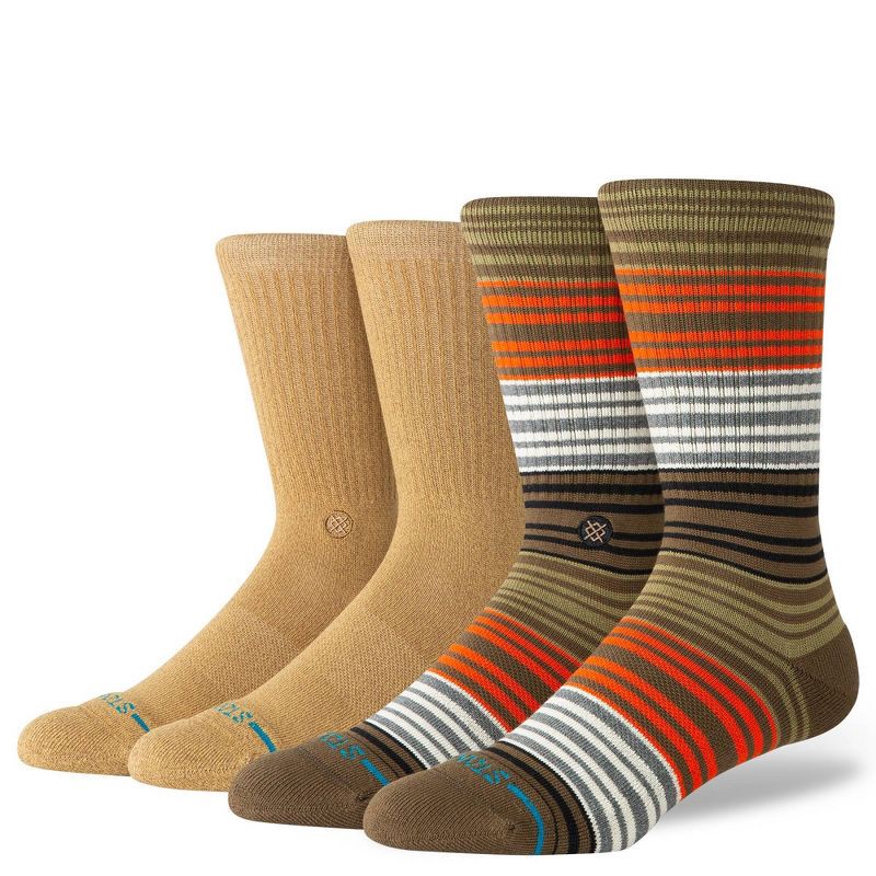 slide 1 of 8, STANCE Men's Striped Crew Socks 2pk - Green/Light Brown 6-12, 2 ct