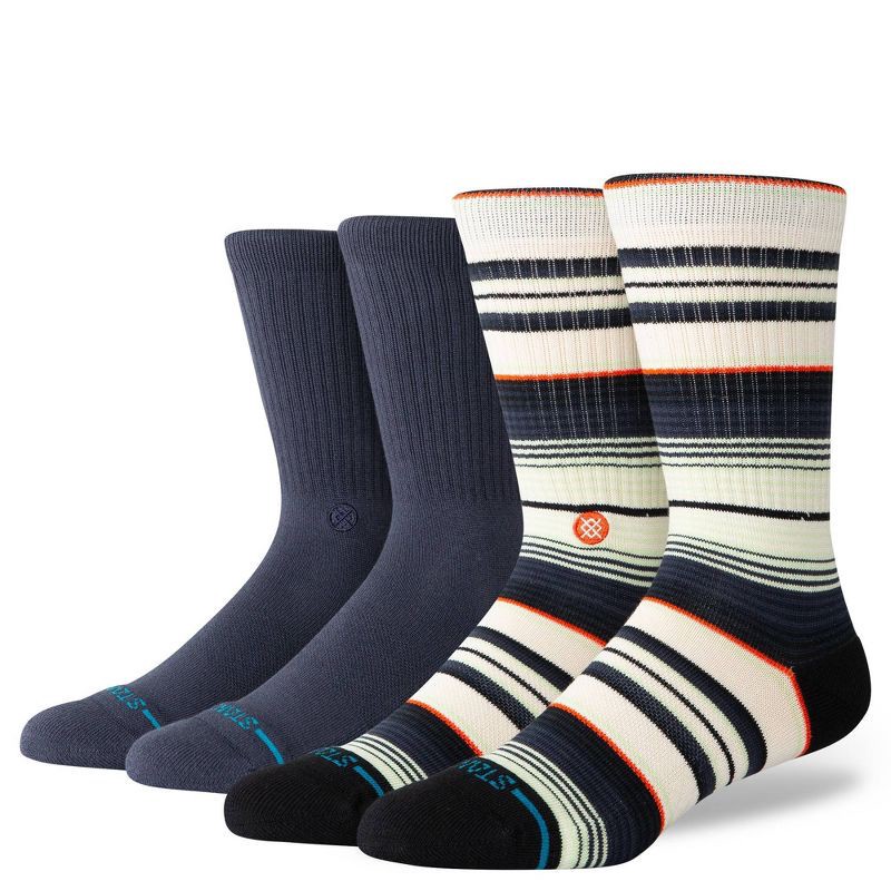 slide 1 of 8, STANCE Men's Striped Duncans Crew Socks 2pk - Navy Blue/Gray/White 6-12, 2 ct